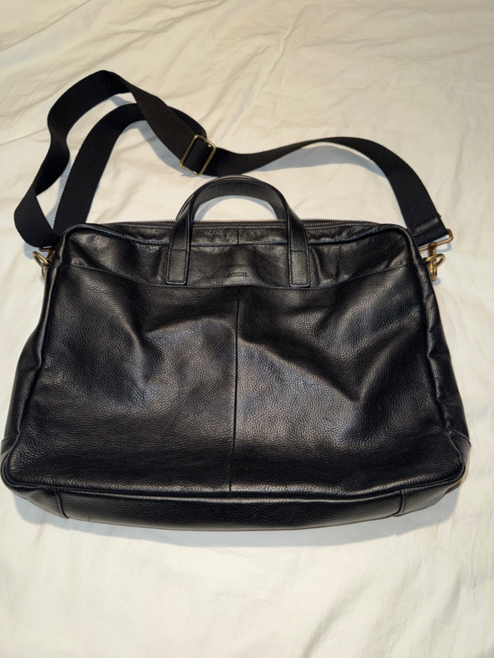Fossil Black Pebble Leather soft-side Briefcase Computer Bag EUC